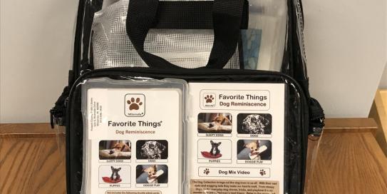 backpack filled with items for "Favorite Things: Dog Reminiscence"