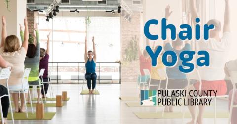 group of adults seated following a leader in chair yoga