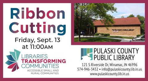 image of the Pulaski County Public Library next to Libraries Transforming Communities and PCPL logos