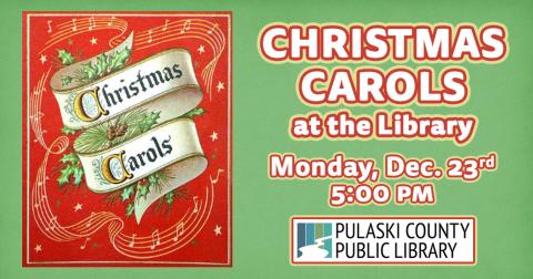 Cover of a songbook of Christmas Carols alongside text about the event. The same text can be found in the event description.