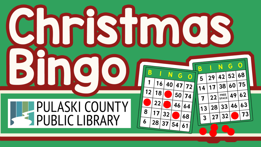 red and green bingo board with the text "Christmas Bingo"